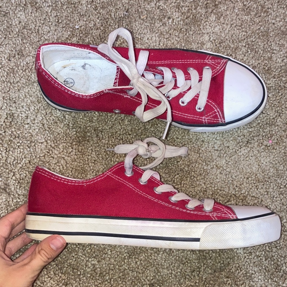 Red Canvas Low-Top Sneakers - Women's Casual Shoes